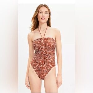 LOFT Brown and White Polka Dot One Piece Swimsuit XL 263